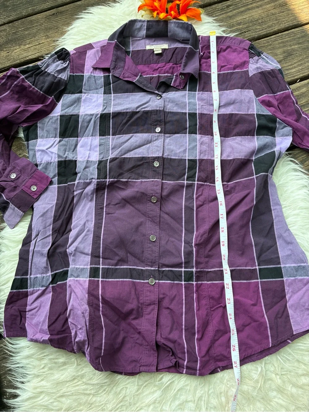 🌺GORGEOUS BURBERRY BRIT plaid button down long sleeve top ❤️ - Picture 5 of 8